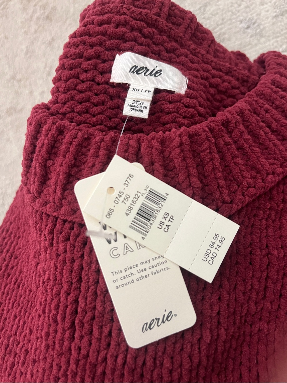 Aerie Beyond Oversized Chenille Sweater XS Burgundy NWT